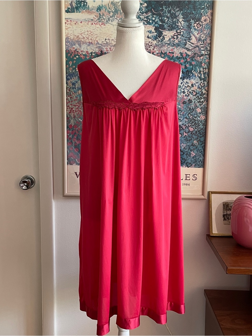 Vintage Slip Dress Womens XL Red Nightgown Coquette Romantic Fairy 70s